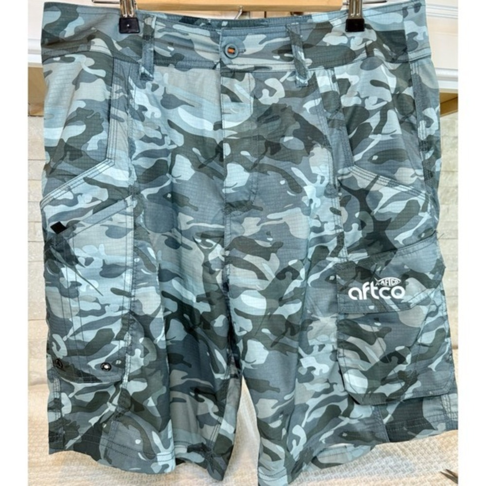 AFTCO Camo Performance Fishing Shorts Ripstop Cargo Pockets Fishing Mens 32